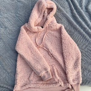 Fuzzy pink Sherpa hoodie
